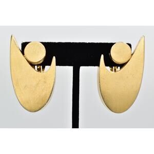 Lee Wolfe Vintage Chunky Clip On Earrings Brushed Gold Matte Chunky Signed 9I